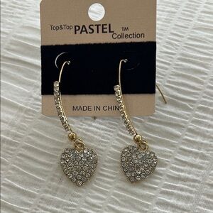 Gold and Silver Crystal Heart dangle drop Earrings